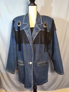 Vintage 80s Next Move Denim Jacket With Fringe